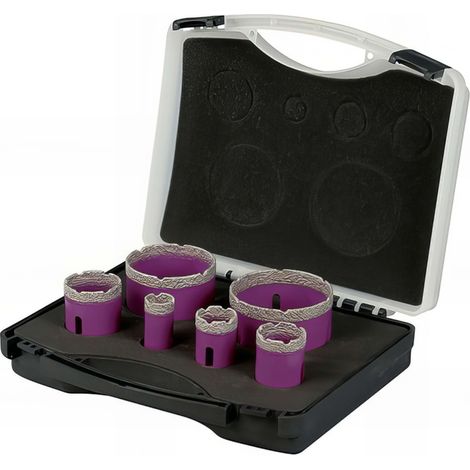 Sidamo – Coffret de 6 trépans diamant à sec M14 D22-30-35-42-68-76mm – Perçage à sec pour céramique et marbre – Alésage M14 pour meuleuse – Usage extrême