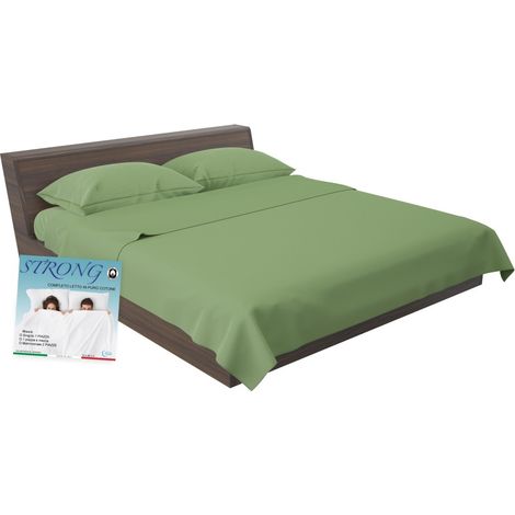 COMPLETO lenzuolo STRONG LENZUOLA tinta unita VERDE PRATERIA puro COTONE Made in Italy Due Piazze
