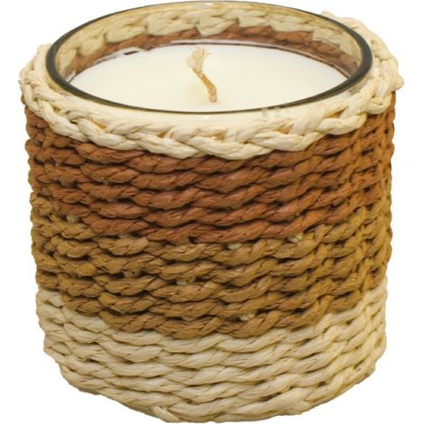 Bougie parfumée au musc avec support en verre tressé marron et jaune 10 x 10 x 10 cm - PANGIVO (1/5)