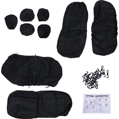 Housses sièges voiture universelles 9 pièces PU cuir – Protection avant arrière complet compatible airbag noir, intérieur (1/5)
