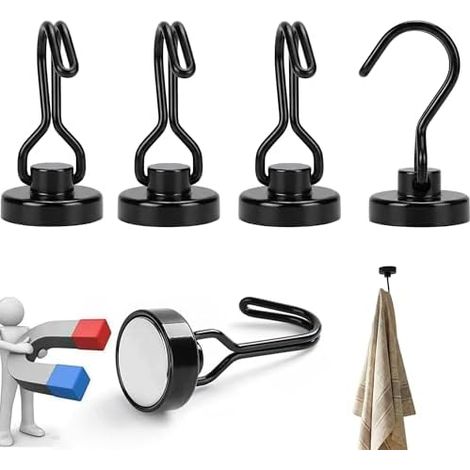 Lot de 4 crochets magnétiques pivotants extra puissants en néodyme avec rotation à 180° pour cuisine, garage et bureau - (1/5)