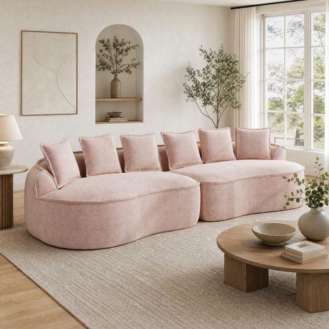 Divano modulare 4 posti 320x114x67 cm rosa, senza montaggio, tessuto chenille con cuscini MEUBLIV (1/5)