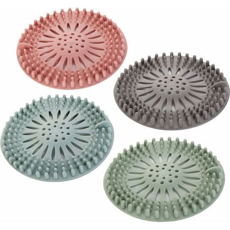 Shower drain filter – 4 silica gel strainers – Dimensions 13.3 x 13.3 cm – Compatible with shower and bathtub (1/5)