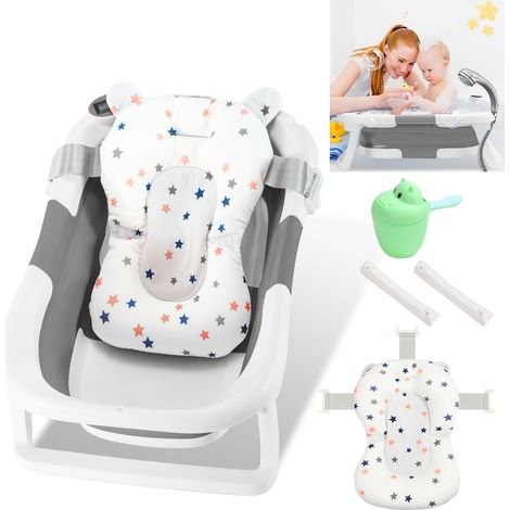 Randaco Baignoire Bébé Pliable avec Thermomètre et Coussin de Bain - Baignoire Bébé Pliable 60.5 cm - Gris (1/5)