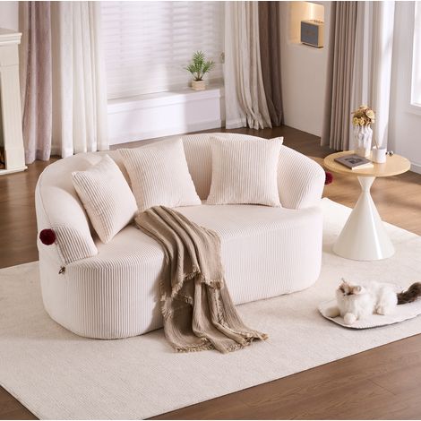 Divano curvo 2 posti 163x93x68 cm in velluto a coste bianco con 3 cuscini FloraGrace (1/5)