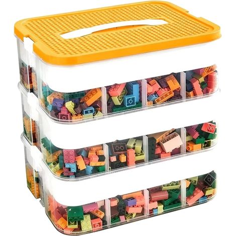 Caja de almacenamiento de juguetes, diseño apilable, compartimentos extraíbles, AMARILLO (1/2)