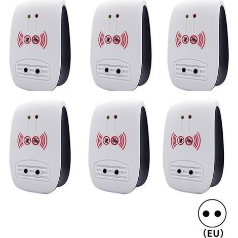 6 Packs Répulsif Ultrasons, Intérieur Electronique Ultrasonic Pest Repeller pour Insectes, Moustiques, Souris, Fourmis, Cafards - (Mise à niveau, prise standard européenne) (1/4)