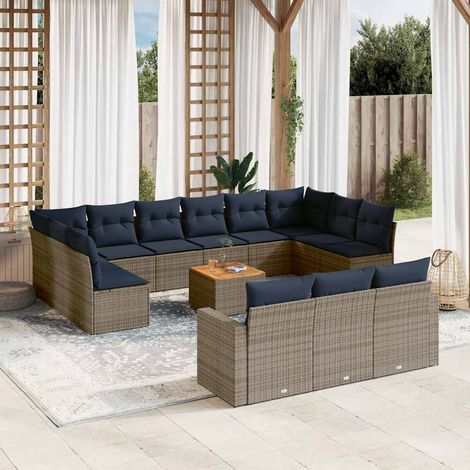 vidaXL Salon de jardin avec coussins 14 pcs gris résine tressée (1/5)