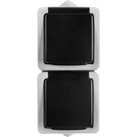 Tekno Hermetische Doppelsteckdose 2x2P+0 vertikal mit Kontaktverschluss 16A 250V grau IP54 25360