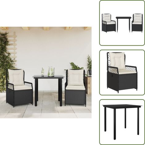 Cuscini da giardino - vidaXL Set da Pranzo da Giardino 3 pz con Cuscini Nero in Polyrattan - Mobili da esterno