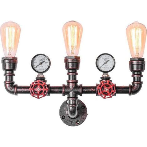 3 Tête Antique Rétro Rusty Applique Fer Pipe Pipe À Eau Applique Vintage Éclairage Steampunk (1/4)