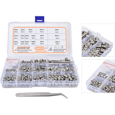 Kit de 540 vis à tête fraisée M2 à M8 en acier inoxydable 304 avec pince et clé. (1/5)