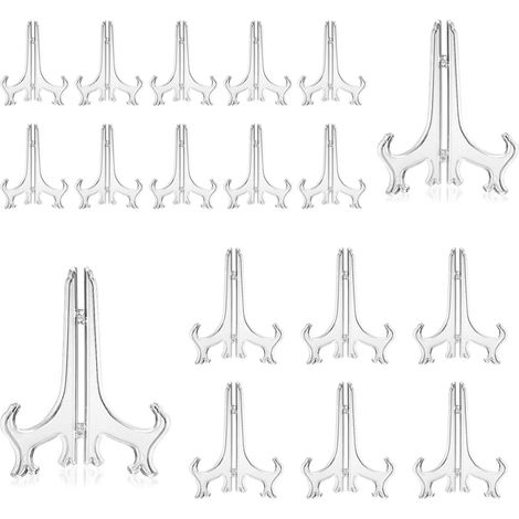 16 Pièces Support de Chevalet, Support d'Assiette Pliable 3 et 5 Pouces Plaque de Support en Plastique Transparent Support Assiette Decorative Chevalet en Plastique (1/5)