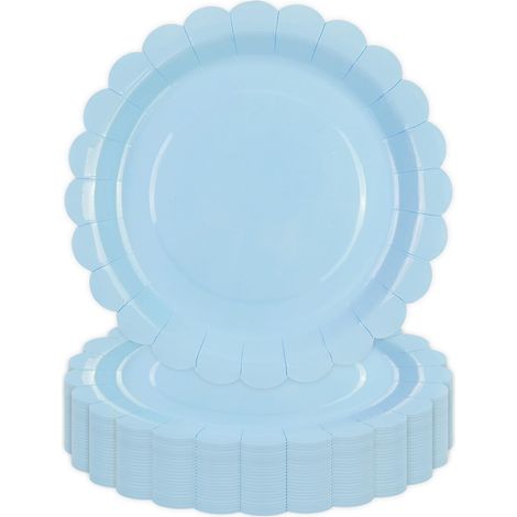Lot de 50 Assiette Carton Bleu de 18 cm, Festonnées Assiette Jetable Vaisselle Jetable Anniversaire Pour Gâteaux Desserts Anniversaires Baby Showers Mariages Décorations (Bleu, 18cm) (1/5)