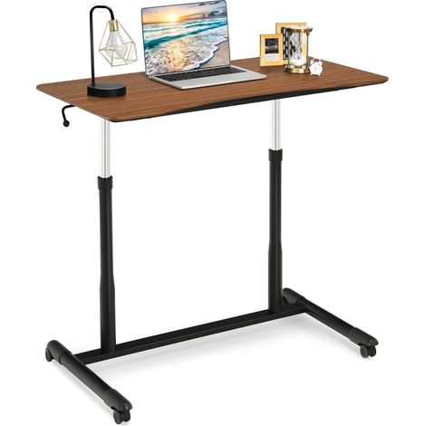 Height Adjustable Laptop Table Mobile Sit Stand Converter Lifting Desk W/ Wheels (1/5)