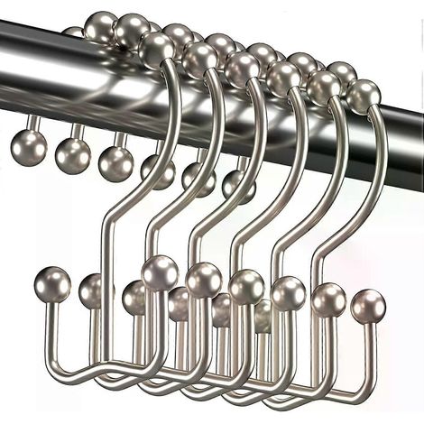 Anneaux de fixation pour rideau de douche, 12 crochets de tringle de douche doubles coulissants en métal résistant à la rouille (1/4)