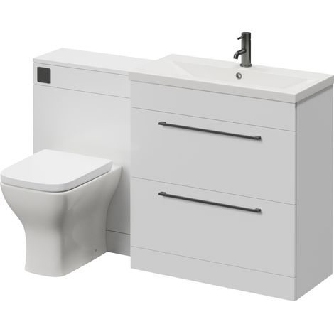 Napoli 390 Cento Gloss White 1400mm 2 Drawer Vanity Unit Toilet Suite with Glide Basin - 1400mm - Gunmetal Grey 480mm HandleWith Kingston Toilet Pan and Seat