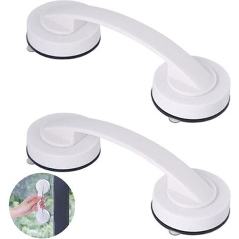 2 Pièces Ventouse Super Forte Poignée, Poignée de Porte à Ventouse Portable, Grandes Poignées de Porte et de Fenêtre en Verre, Adapté pour la Salle de Bain et l'Armoire, Blanc (1/5)