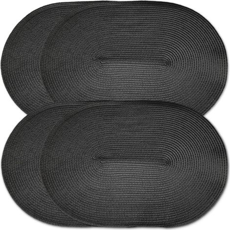 Lot de 4 sets de table ovales tressés en plastique polypropylène (noir)'4 Noir'Noir'- (1/4)