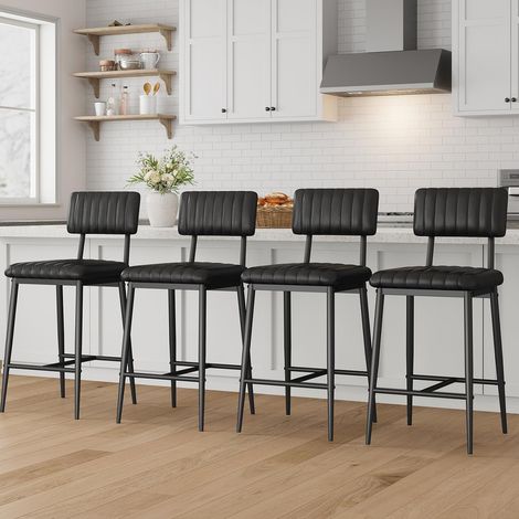 Lot de 4 Tabourets de Bar Style Industriel - Hauteur d'Assise 65 cm pour Ilot de Cuisine - Dossier et Repose-Pieds - Charge 181 kg (1/5)