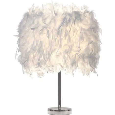 Lampe de Table Chevet, Abat-Jour Blanc, Plume, Bureau, veilleuse (1/5)