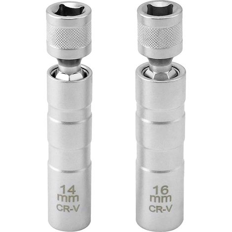Lntyq Lot de 2 Cle a Bougie Magnétique 16mm/14mm Longue, Extracteur de Douille Bougie, 3/8" -10mm Flexible Clés à Bougie, 12 Points Outil de Retrait de Bougie D'allumage, pour Voitures
