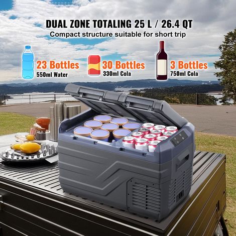 Glacière portable 25 L bi-zone, frigo auto 12V/24V DC 100-240V AC, compresseur -20°C à 20°C, pour camping, VR, extérieur (1/5)