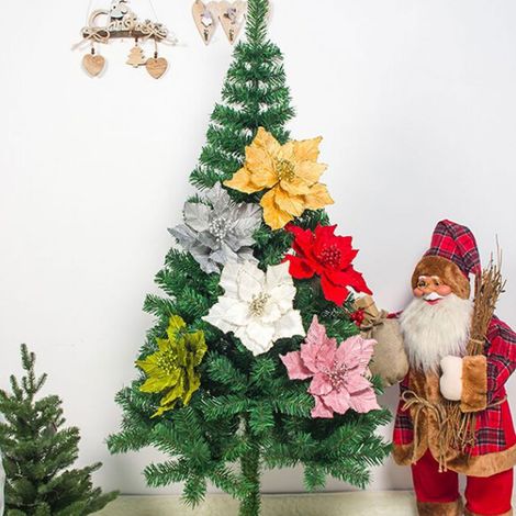 GARRYFIZH Composition florale artificielle de Noël avec fleurs et feuilles, décoration de sapin de Noël en poudre blanche