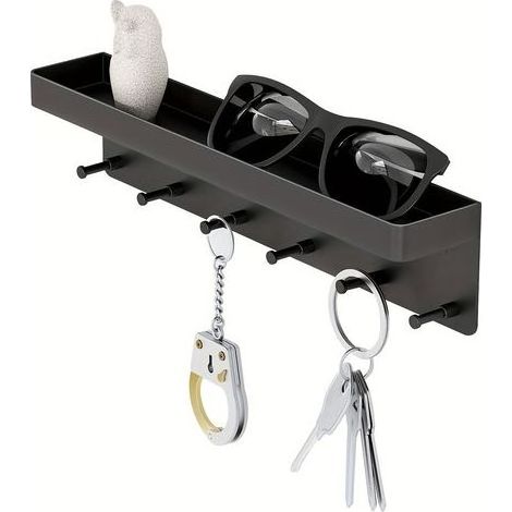 Étagère de rangement de cuisine noire, 24,575,3 cm étagère de rangement de salle de bain avec porte-clés et petits objets à l'arrière de la porte. (1/5)