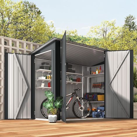 YODOLLA 2.3x1.2m Garden Shed Storage,Metal Lockable Outdoor Bike Shed with Door for 4-5 Bikes,Waterproof Galvanized Steel Tool Storage Shed for Garden Tools Base Size (D118x W224x H170cm) (1/5)