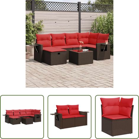 vidaXL Set Divani da Giardino 7 pz con Cuscini Marrone in Polyrattan (1/5)