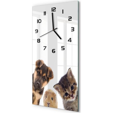 Horloge Murale Verticale Accessoire Déco Verre Trempé pour Intérieur Animaux de compagnie 30x60 cm (1/5)