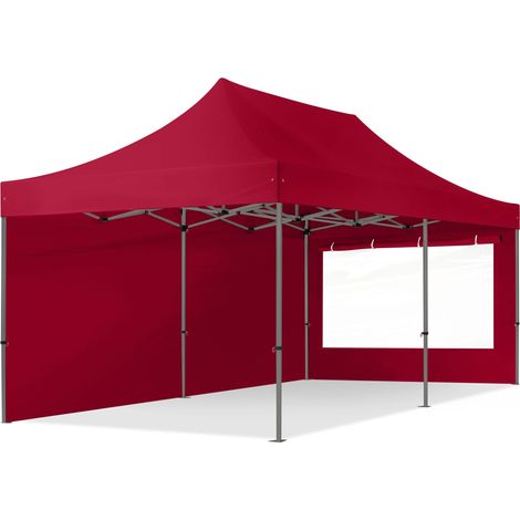 3x6m Pop Up Gazebo PREMIUM Steel 40 mm, incl. Sidewalls with Panorama Windows, red High Performance Polyester approx. 350g/m²