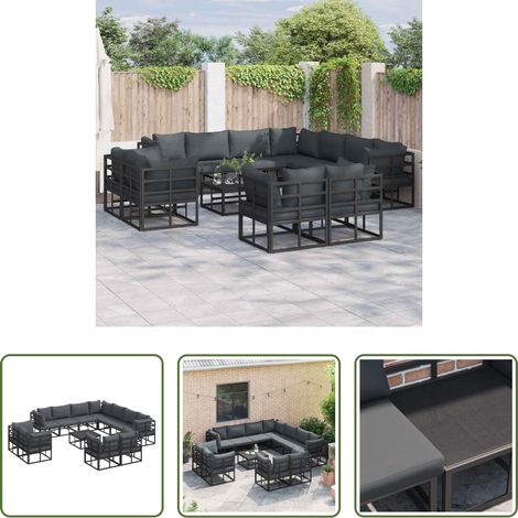 Gartenmöbel - Gartensofa-set mit Kissen 12 pcs Schwarz Aluminium (1/5)