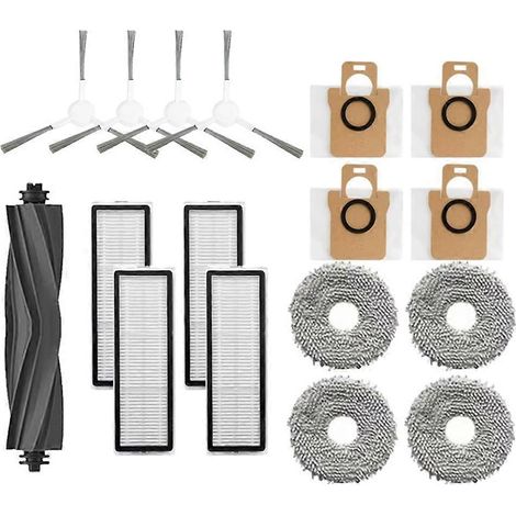 Ersatzteile für den Dreame Bot L10s Ultra Saugroboter: Gummiseitenbürste, HEPA-Filter, Reinigungstuch und Staubbeutel.