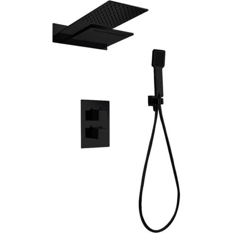 Conjunto para ducha con una grifería fabricada en latón de diseño moderno en color negro mate ime Rodas de Imex (1/4)