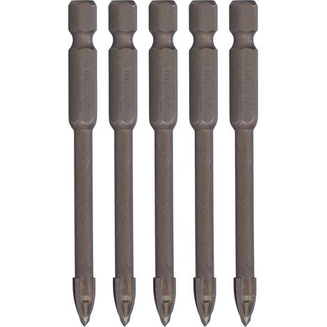 5-teiliges Kreuzbohrer-Set, 1/4 Zoll Sechskantschaft, für Fliesen, Glas, Keramik und Beton, Lochöffner aus Hartmetall, 6 mm (1/5)