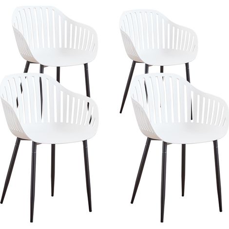 Wokaka Confezione da 4 sedie da pranzo in plastica - Bianco - stile scandinavo - piedi in metallo