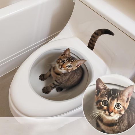Autocollant toilette CHAT 3D drôle I Stickers WC humour chaton 3d animaux imperméable I Décoration salle de bain autocollant abattant toilette chat mignon WC invités (1/5)