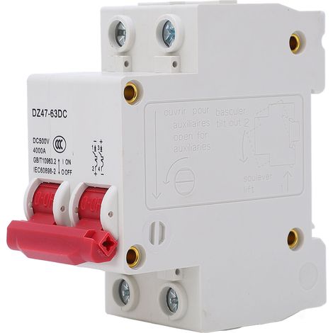 Disjoncteur photovoltaïque 500 V CC, interrupteur à air bipolaire pour protection contre les surcharges et les courts-circuits, 50 A (1/5)