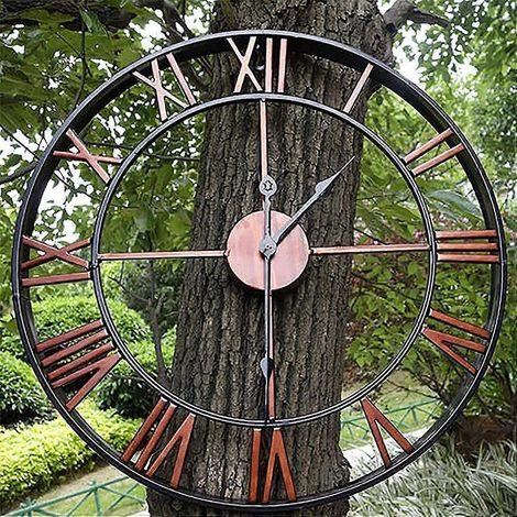 Horloge de jardin extérieure, horloge murale de jardin à grands chiffres romains, horloge en fer forgé d'extérieur (1/5)