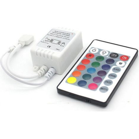 Contrôleur infrarouge à 24 touches pour bande LED RGB, petit boîtier blanc, bande lumineuse RGB sept couleurs, télécommande infrarouge à 24 touches.