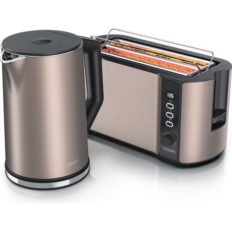 Arendo Frühstücks-Set, Wasserkocher 1,5l, Langschlitz Toaster für 4 Scheiben, Beige (1/5)