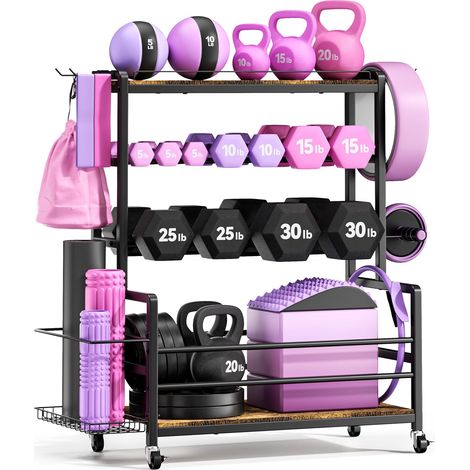 Support de rangement à 3 étages pour haltères et kettlebells, support de médecine-ball, 272 kg en acier (1/5)