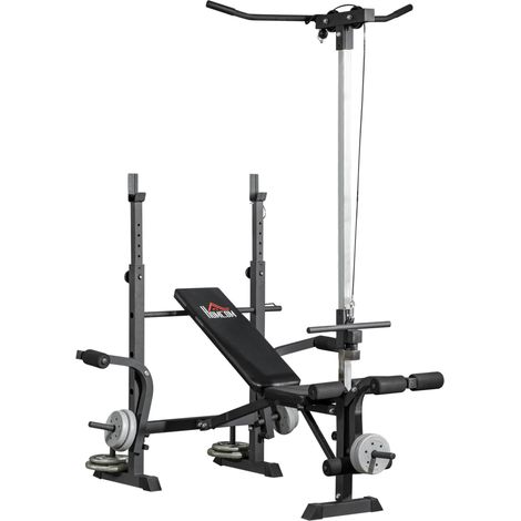 Banc de musculation complet multifonction avec dossier réglable, banc developper coucher à plat ou incliné 180x134x200cm (1/5)