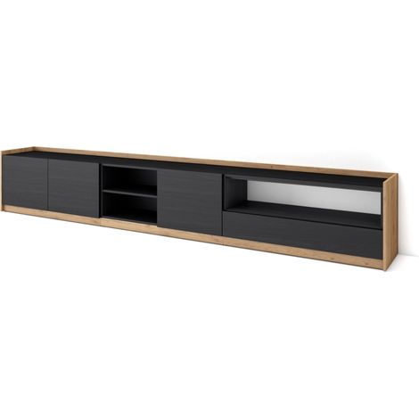 Skraut Home - Mobile TV Soggiorno, 310x37x50cm, Per TV fino a 80", Nero e rovere (1/5)