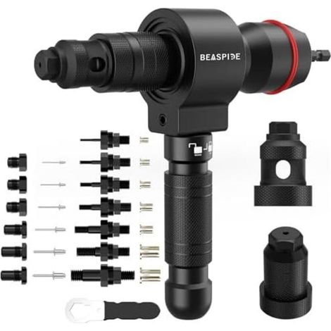 Écrou à Rivets 2 en 1 pour Visseuse Sans fil et Perceuse, Kit Adaptateur de Pince a Rivet Pop Insert Fileté Aveugles (2,4-6,4 mm) Écrous (M3-M12) - Ensemble fixation d'écrous rivets (1/5)