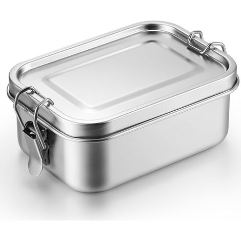 1 pièce de contenants alimentaires en acier inoxydable 850 ml Boîte à bento en métal Conteneurs de conservation alimentaire en acier inoxydable, clips verrouillables pour éviter les fuites (1/5)