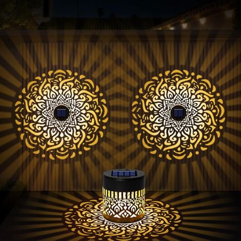 Lanterne Solaire Exterieur Jardin, 2PCS Lanterne Solaire Décorative Jardin en Métal, IP65 Étanche Lampes Décoratives pour Balcon Terrasse (1/5)