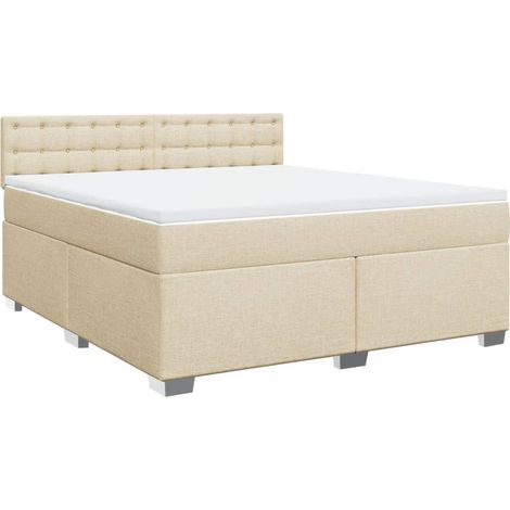 Lit double Lit adulte Sommier à lattes de lit avec matelas Crème 180x200 cm Tissu (1/5)